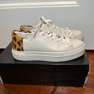 Leopard Accent White Leather Sneakers